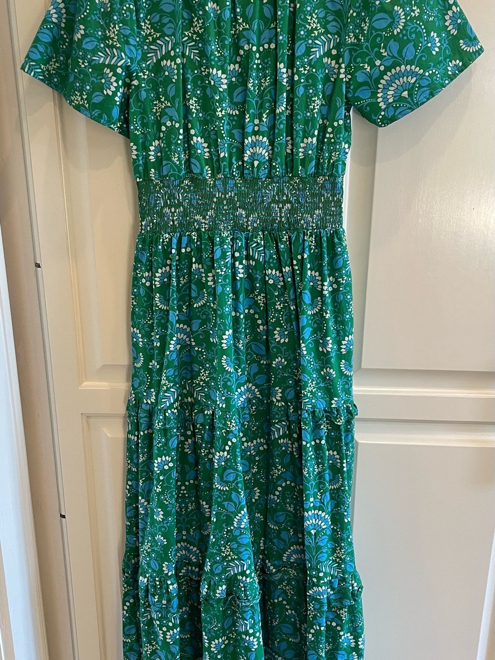 Sugarlips Green Floral Tiered Maxi Dress with Blue Accents